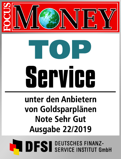 Auvesta - TOP Service unter den Anbietern von Goldsparplänen - Note Sehr gut - Ausgabe 22/2019